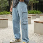 Light Blue Wide Leg Cargo Jeans